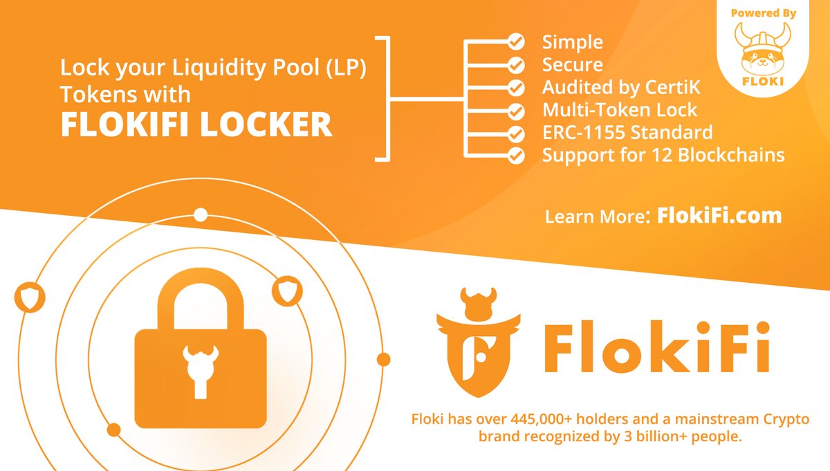 FlokiFi Locker is the most innovative protocol for securing digital assets.  Securely lock Liquidity Pool (LP) tokens, NFTs, fungible tokens, &  Multi-tokens! @FlokiFi Locker is audited by leading industry auditor  #CertiK and