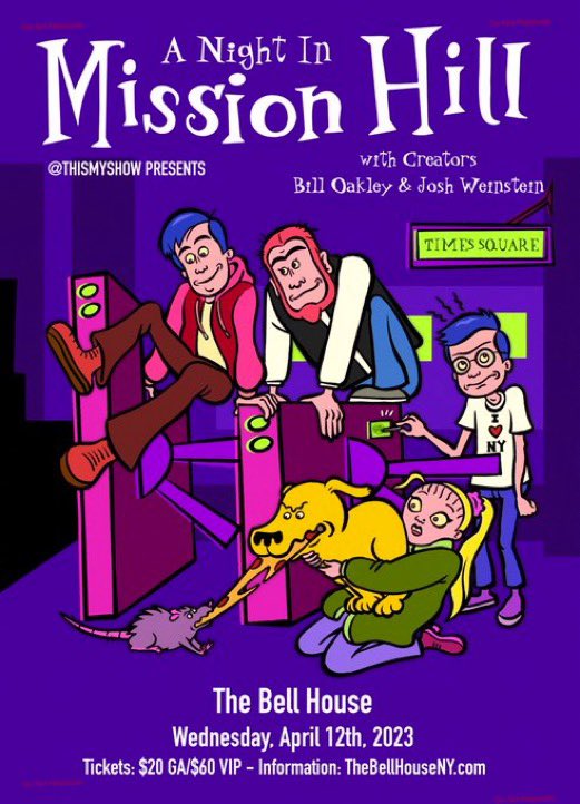 thismyshow's tweet photo. HEY NYC &amp; NJ!

In less than two weeks @thatbilloakley &amp; @Joshstrangehill are coming to you with their Mission Hill show! Tickets are almost sold out! 

NYC 4/12 @BellHouseNY w/ @Vickilewis1 
https://t.co/Ktb8rB3ECh

NJ 4/14 at @ThatKevinSmith @SmodCinemas 
https://t.co/5L701t5nKw https://t.co/7BL06GBFNS