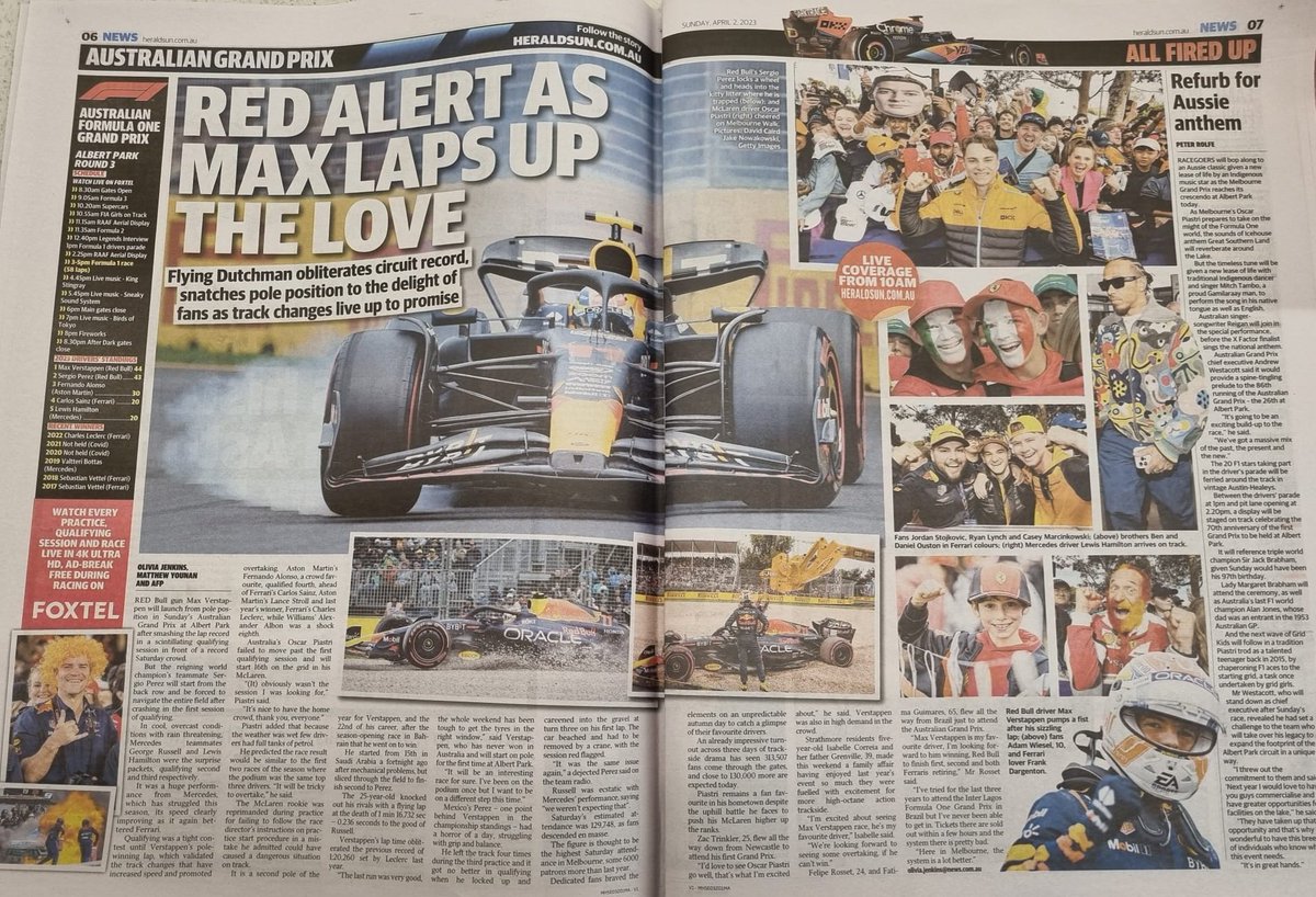 This weekend I had the opportunity to work at the @ausgrandprix and contributed to a piece with my colleague @byoliviajenkins published in @theheraldsun.

#australiangrandprix #formula1 #formulaone  #formulaoneracing #motorsport #heraldsun #NewsCorp #newspaper #News #cars