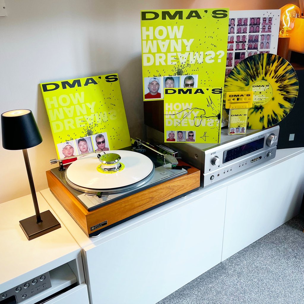 benchampniss's tweet image. First spin of the new @dmasmusic record! Here on limited edition white vinyl with signed art card, cassette, and @BloodRecs 500 numbered run on coloured splatter disc. #dmas #thedmas #howmanydreams #nowplaying #nowspinning #cassette #tape #lenco #goldringlenco #golringlencogl75