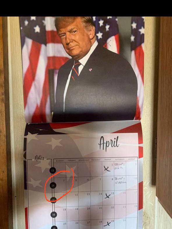 FightFight45's tweet photo. Then you have this Trump Calendar with 3 days missing
Today says 7th
Well Trump + JFK Jr
Start drop says April 8.
Which is a TUESDAY
So CHINA FORD TUESDAY START.
April 8 = Nisan 17
Twitter & Bridge Drop go together
London Bridge
So Down She Goes then
55 Tweet Time. https://t.co/bzx6DtJrE2
