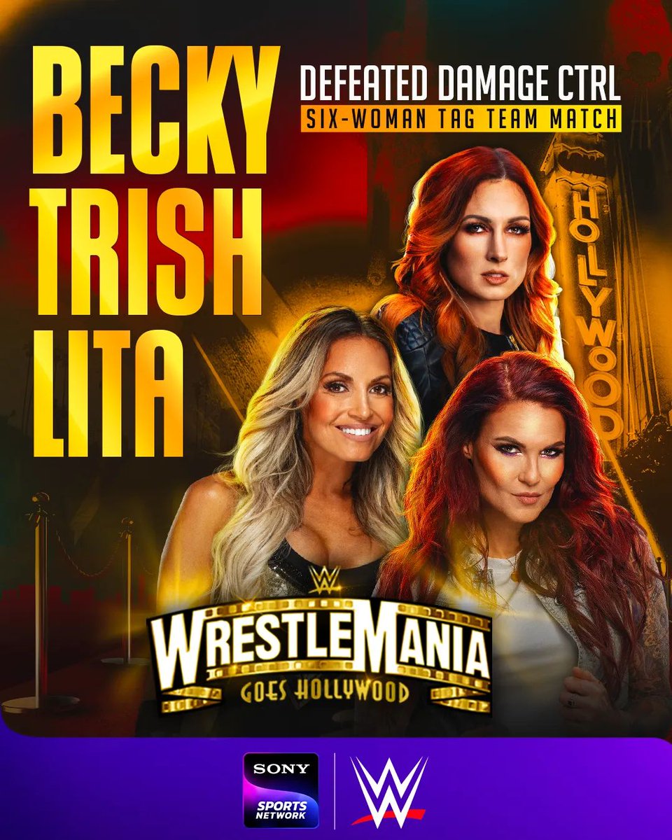 SonyHindi's tweet photo. The Damage couldn’t be controlled as #BeckyLynch, #Lita &amp; Trish Stratus run away with an astounding victory 🤩

WWE 

#SonySportsNetwork #WWE #WWEIndia #Wrestlemania39 https://t.co/r0zhBQjwbU