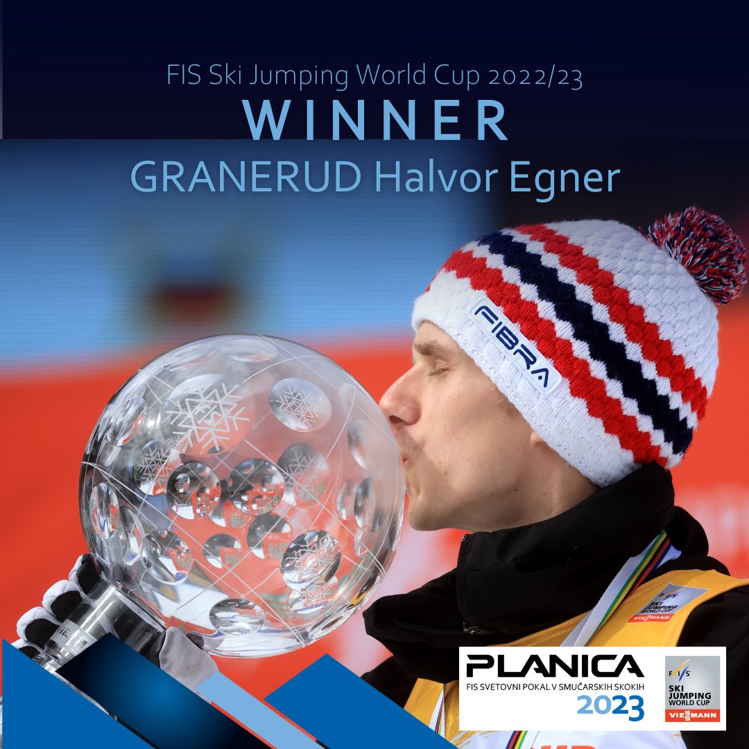 Congratulations to the overall winner of FIS World Cup 2022/23 season, Halvor Egner Granerud! 👏 1. Halvor Egner Granerud 🇳🇴 2. Stefan Kraft 🇦🇹 3. Anže Lanišek 🇸🇮 #planica #planica2023 #ifeelslovenia #fisskijumping #sloskinordicteam @fisskijumping @kranjskagora