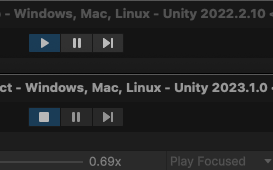 DJ_Link's tweet photo. Unity 2023 shows a Stop button instead of the same play button just in different color, when editor is playing. might be one of the best recent UI changes, much better. https://t.co/w6i5KFg9nd