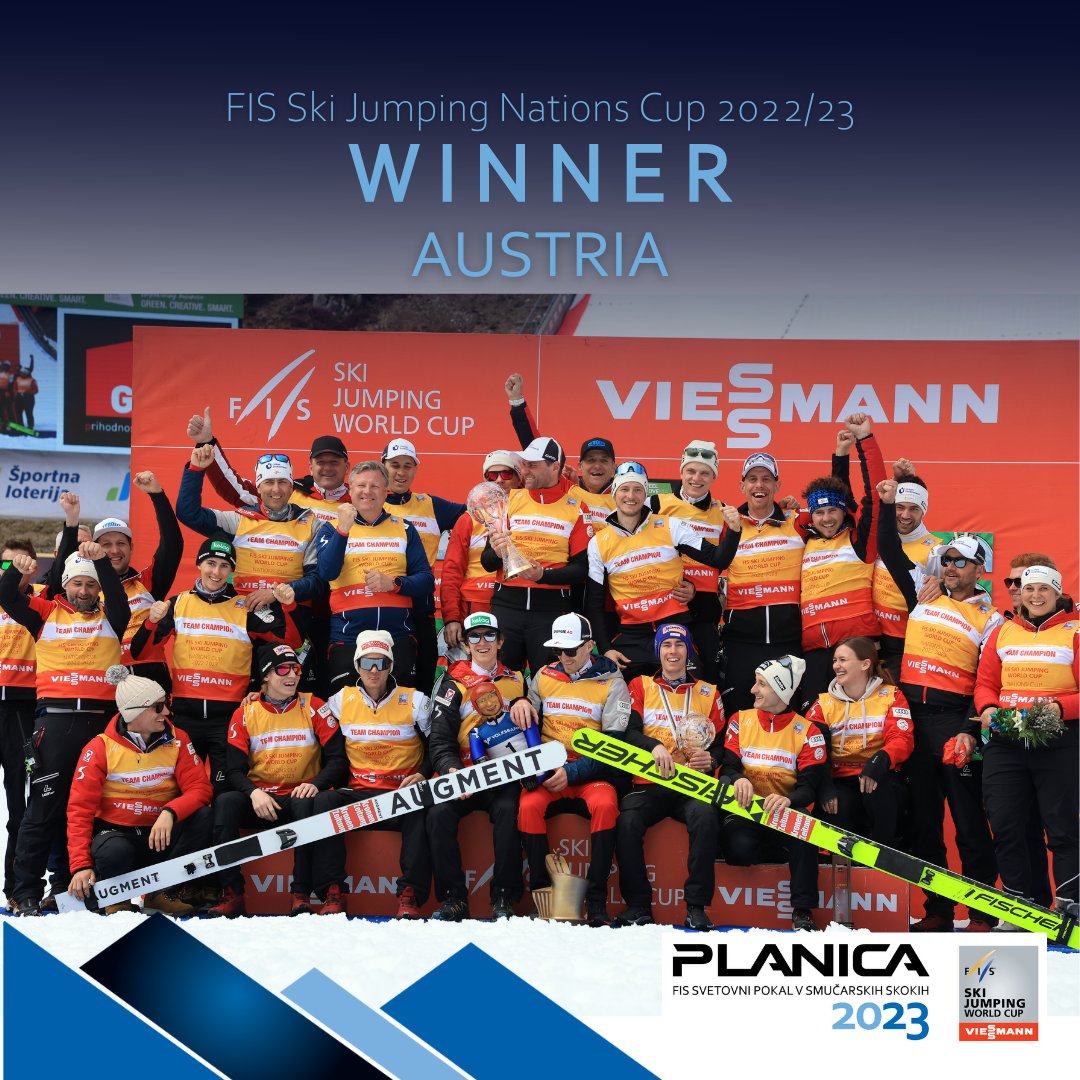 The best team in the FIS Ski Jumping Nations Cup for 2022/23 is Austria! 🇦🇹 Congratulations! 👏 1. Austria 🇦🇹 2. Norway 🇳🇴 3. Slovenia 🇸🇮 #planica #planica2023 #ifeelslovenia #fisskijumping #sloskinordicteam @KranjskaGora @FISskijumping