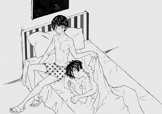 「服着てから寝て下さいよ」
風呂上りの髪ペタみっちとおねむなマイ。
フィリマイ武。
いちゃいちゃしてるとこ描きたかったのに事が済んだ後みたいなもんになっちまいました_(:3 」∠)_ 