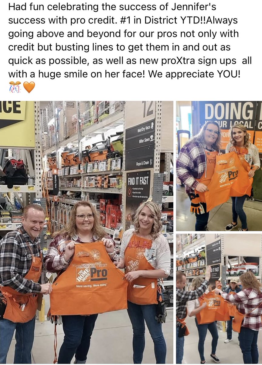angiefinHD's tweet photo. @HomeDepot3027 Jennifer is not only an OUTSTANDING  servant leader as head cashier, she is also #1 year to date for commercial credit in District 80!🎊Shoutout to Ashley, our amazing Pro DS for consistently celebrating our folks.🧡 https://t.co/Ay2LYQ2bGA