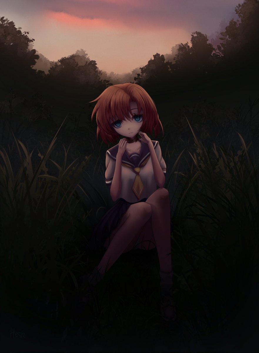 H3shteger's tweet photo. Rena is sitting 🌄
________________________ 
#higurashi #higurashinonakukoroni #whentheycry #ひぐらしのなく頃に #竜宮レナ #レナ竜宮 #ひぐらし #ryuugurena #renaryuugu #ファンアート #イラスト #ホラー https://t.co/sGEt9TYClJ