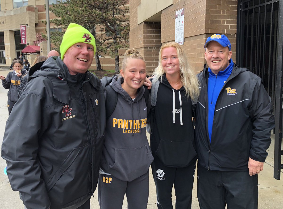 Monster Alumni Watch: Meeting in Boston - Madigan Lublin (Pitt Jr. from Penfield) and Mckenna Davis (BC Soph from Canandaigua) found each other after the game along with their cheerleading Dads! #MonsterProud <a href="/PrimetimeBall_/">Primetime585⭕️</a>