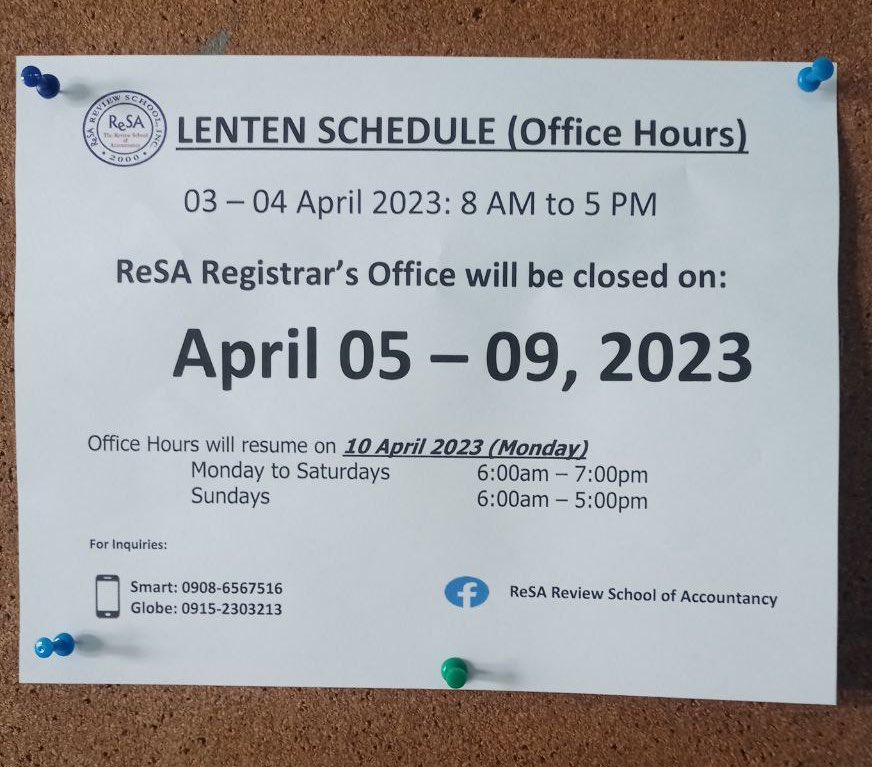 ReSA - Review School of Accountancy on Twitter: "📌Holy Week Schedule"