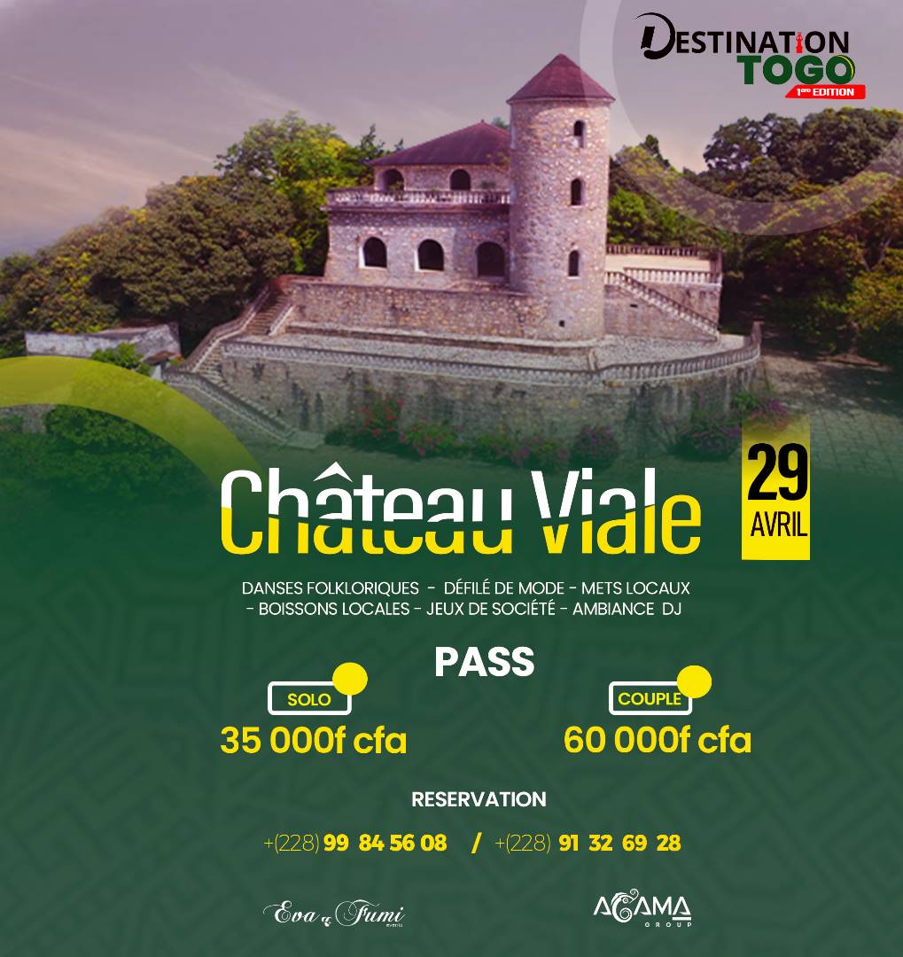 📍 DESTINATION TOGO
Sous l'initiative de <a href="/AgamaGroup/">AgamaWorkstation</a>, EVA&amp;FUMI EVENTS, CHATEAU VIALE, patrimoine #touristique incontournable de la région de #Kpalimé, accueille la première édition de #DestinationTogo le 29 Avril 2023.

Faites vos réservations sur +(228)99 84 56 08 / 91 32 69 28
