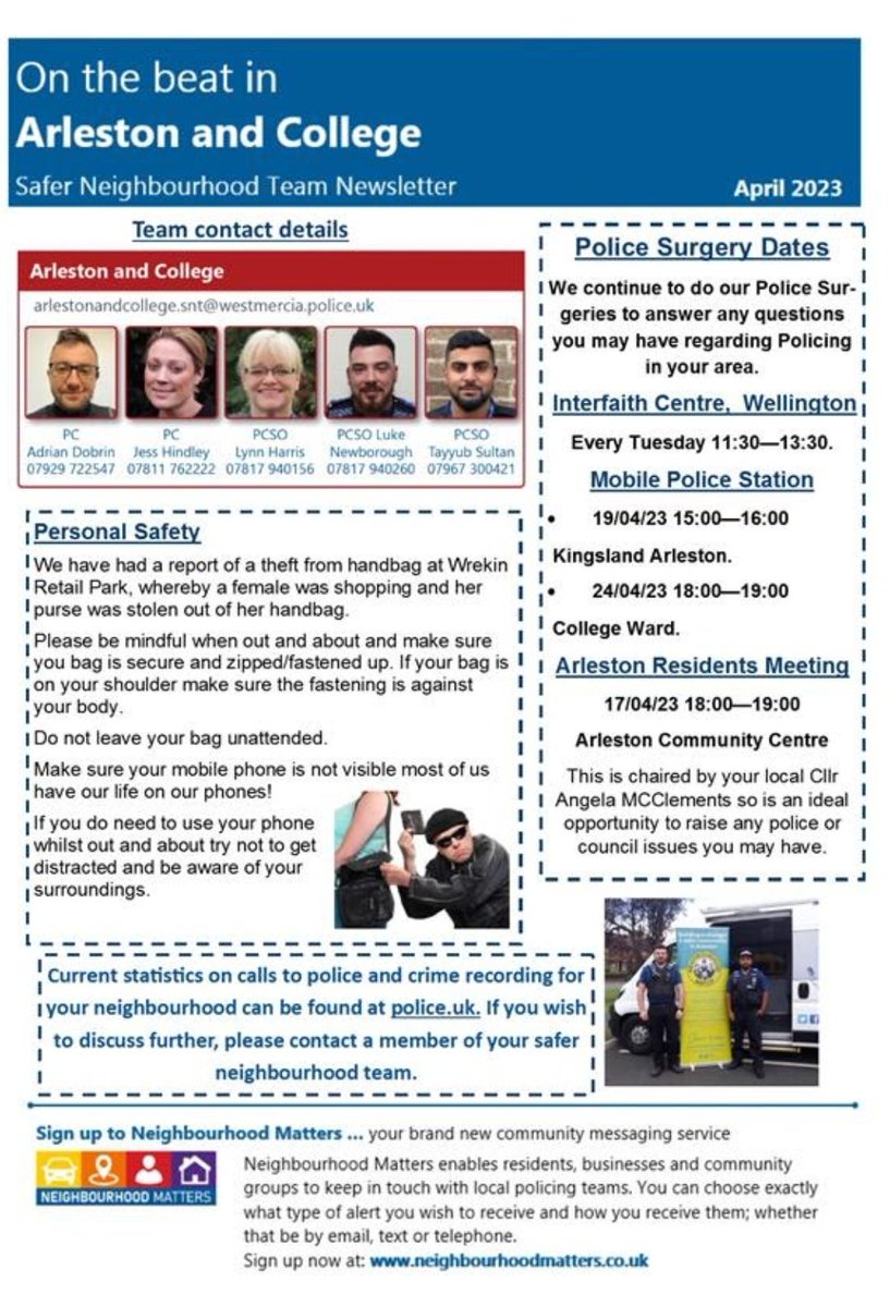 The latest newsletter from our local Police team
