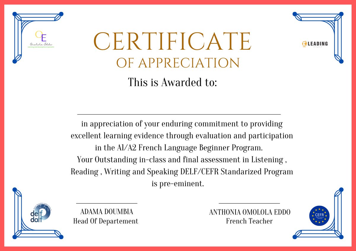 dranthoniaeddo's tweet photo. Certificates will be awarded after assessment using the DELF and CEFR Framework of Language to award A1/A2 certificates after the rigorous training . Classes will be on zoom at convenient hours depending the group.
Registration started now . Click for more https://t.co/p3Czi5WQEv https://t.co/qi6nunHFD2