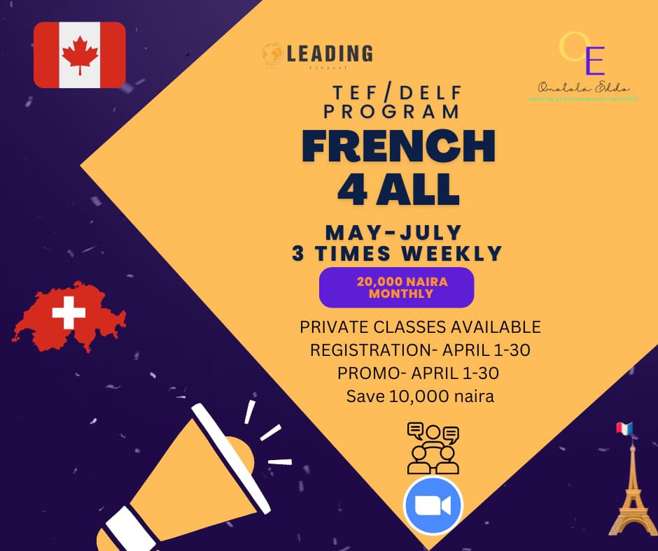 dranthoniaeddo's tweet photo. Certificates will be awarded after assessment using the DELF and CEFR Framework of Language to award A1/A2 certificates after the rigorous training . Classes will be on zoom at convenient hours depending the group.
Registration started now . Click for more https://t.co/p3Czi5WQEv https://t.co/qi6nunHFD2