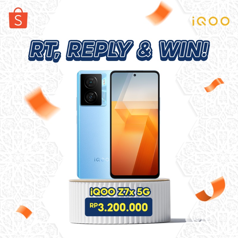 ShopeeID's tweet photo. ✨ GIVEAWAY iQOO SMARTPHONE ✨

Hari ini mimin dan iQoo mau GIVEAWAY iQoo Z7x 5G senilai 3,2 JUTA NIH! Caranya:

- FOLLOW @ShopeeID
- RT &amp; LIKE tweet ini
- REPLY #RamadanGamingSale #iQOOZ7xdariShopee

GOOD LUCK! 🧡