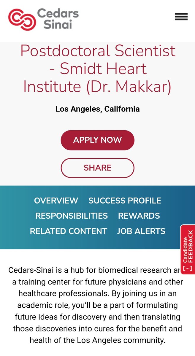 Postdoctoral Scientist, Cardiology 
Cedars Sinai

jobs.cedars-sinai.edu/job/-/-/252/46…

#MedTwitter #MedStudentTwitter #MedEd #MATCH2023 #MATCH23  #PathMatch2023  
#GenSurgMatch23

#SOAP2023 #SOAP23 
#IMG #IMGs #paths2match