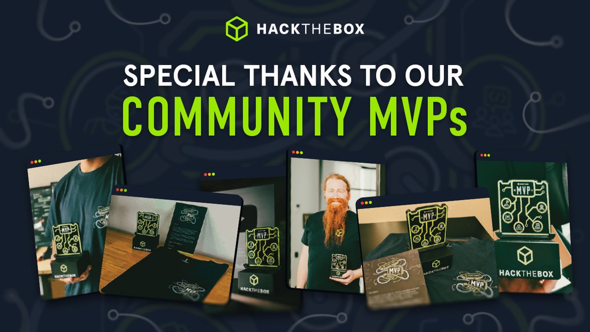 hackthebox_eu's tweet photo. This is what it looks like being a #MVP for Hack The Box 🏆 
Pretty damn good, right? 

Want to be part of the awesome people who help us change the world of #cybersecurity? Become an Ambassador: https://t.co/Nq4tWHn03R

#HackTheBox #HTB #Hacking #InfoSec https://t.co/GeEdRGbqXz