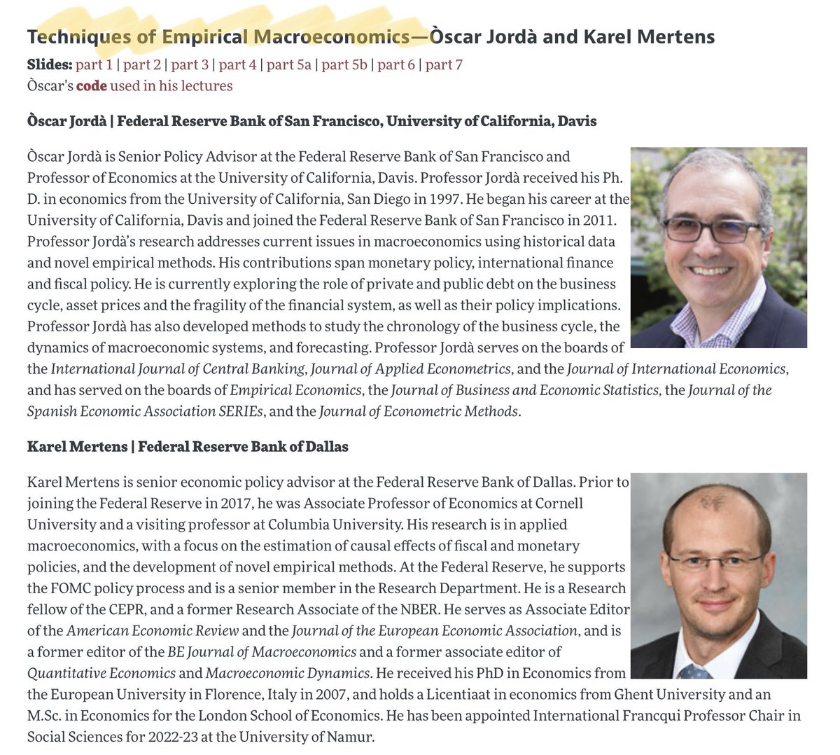 CavaliereGiu's tweet image. Happy Sunday #EconTwitter! 

Not much #macroeconometrics stuff out there, so if you interested don’t forget Oscar Jorda &amp;amp; Karel Mertens’ (@federalreserve) AEA Continuing Education course on “𝗧𝗲𝗰𝗵𝗻𝗶𝗾𝘂𝗲𝘀 𝗼𝗳 𝗘𝗺𝗽𝗶𝗿𝗶𝗰𝗮𝗹 𝗠𝗮𝗰𝗿𝗼𝗲𝗰𝗼𝗻𝗼𝗺𝗶𝗰𝘀”.

Cool stuff!