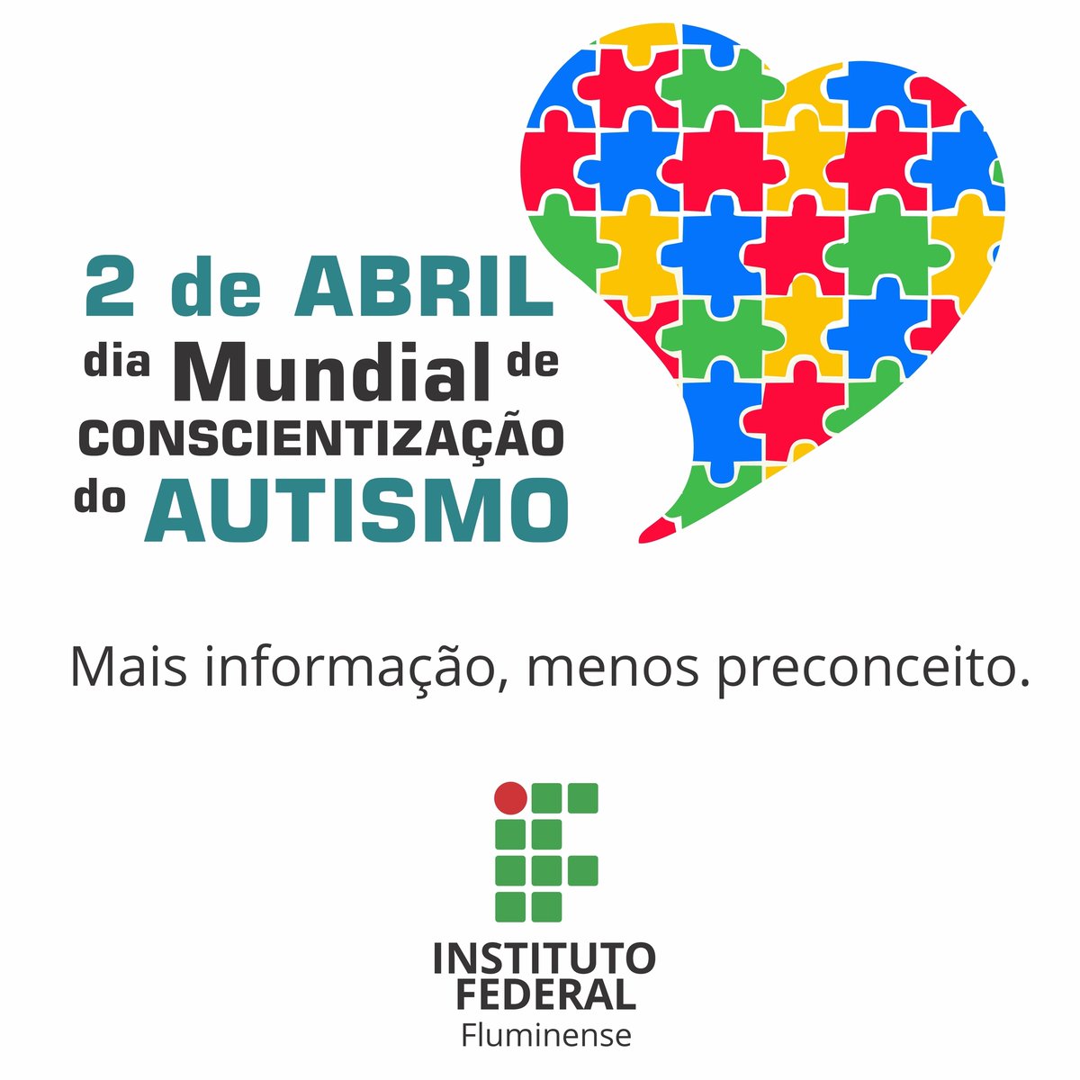 iffluminense's tweet photo. Hoje é o dia mundial de conscientização do Autismo!
O mês de abril é todo dedicado à conscientização. É o abril azul!

.
.
.
#iff #iffluminense #vemproiff #redefederal #autismo #abrilazul https://t.co/pat1YLz3HG