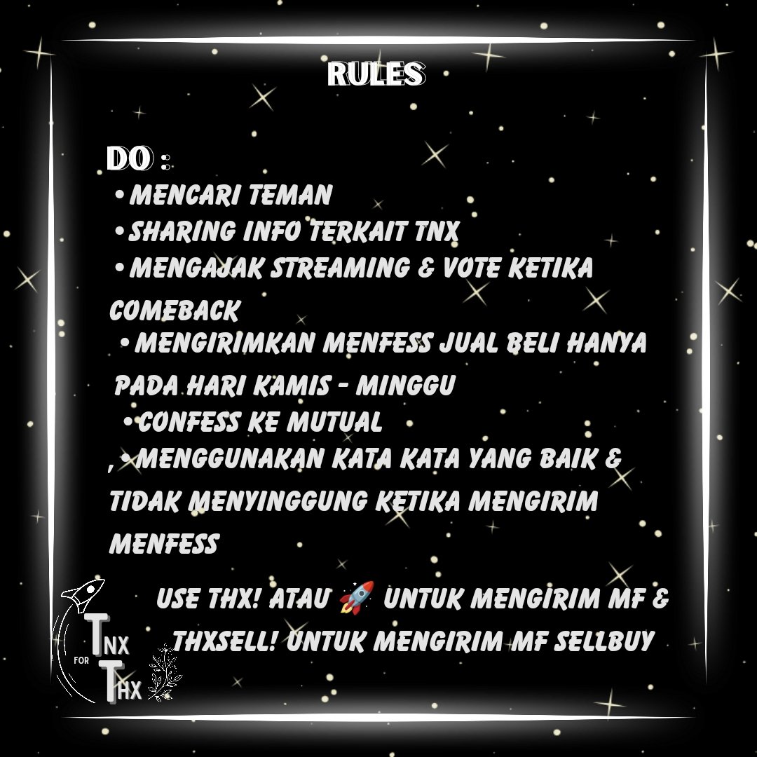 tnxforthx's tweet photo. Welcome to Tnxforthx!
Jangan lupa untuk baca rules yang sudah dibuat sebelum mengirimkan menfess ya!(⁠｡⁠•̀⁠ᴗ⁠-⁠)⁠✧ https://t.co/vMphiupz30