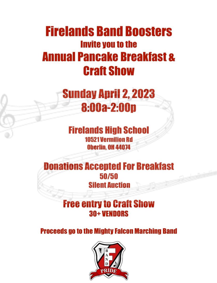 Join us at Firelands High School for our craft bazaar and pancake breakfast today!!