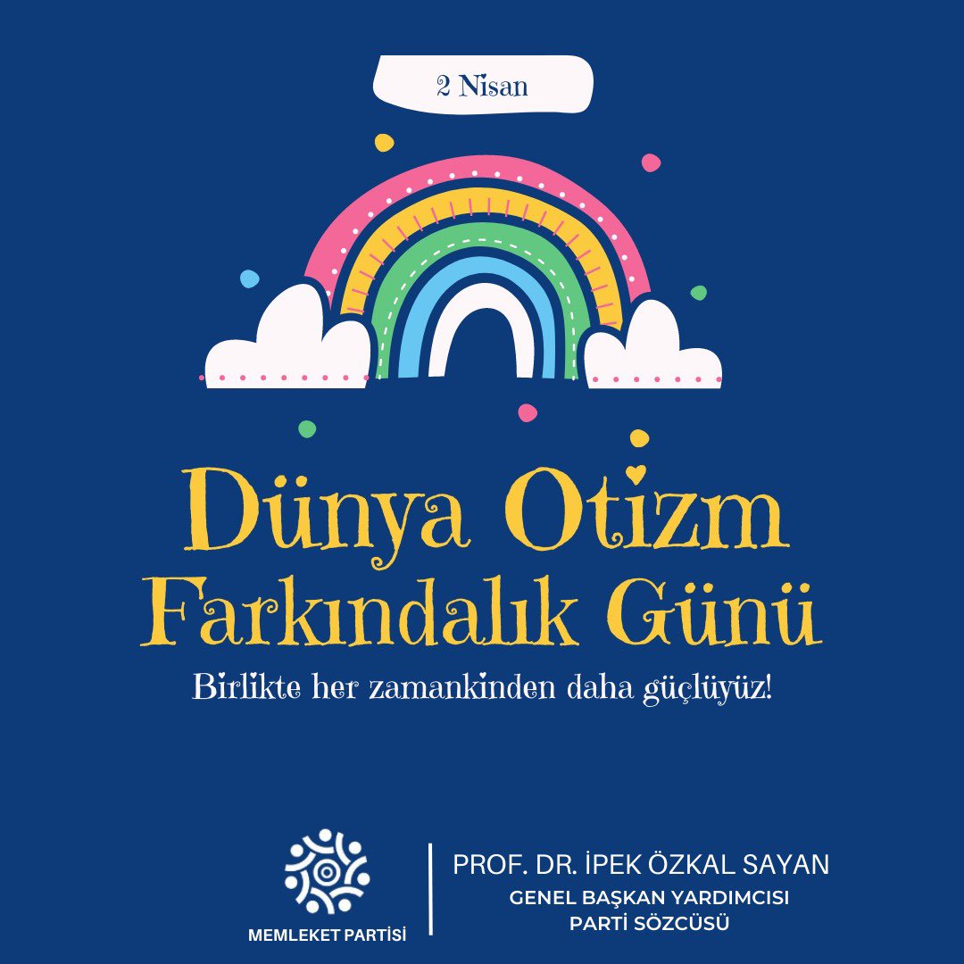 Bugün 2 Nisan Dünya Otizm Farkındalık Günü.

Her otistik özeldir ve zihinleri farklı çalışır. Onların süper gücü yoktur ama muhteşem hisleri vardır.

Onların yanındayız, onlarla birlikteyiz ve hayallerimizdeki muhteşem ülkeyi onlarla birlikte inşa edeceğiz.
#Otizm