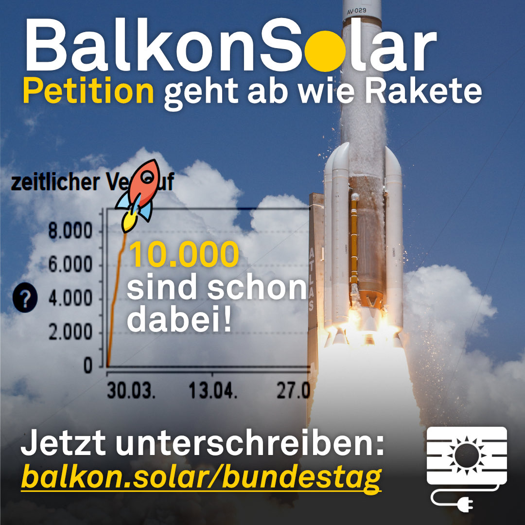 balkonsolar's tweet photo. 🚀 Am So 2.4. 14:03 haben wir mit der #Balkonsolar Petition die 10.000er Marke geknackt! 

🟧🔸🔸🔸🔸 1/5 der notwendigen Unterschriften haben wir erreicht!

📝 Unterschreiben könnt ihr https://t.co/uo0NwZ5fQ3

ℹ️ Infos: https://t.co/OFDcHmn9YZ

🙏 an @AkkuDoktor @Umwelthilfe +++ https://t.co/6SDt5HGb6g