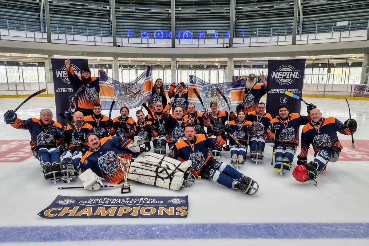 SHEFFIELD! HERE ARE YOUR BACK TO BACK NORTHWEST EUROPE PARA ICE HOCKEY LEAGUE CHAMPIONS 🏆🏆 

#HailToTheKings 👑  
#NEPIHL #ParaIceHockey #HockeyIsForEveryone