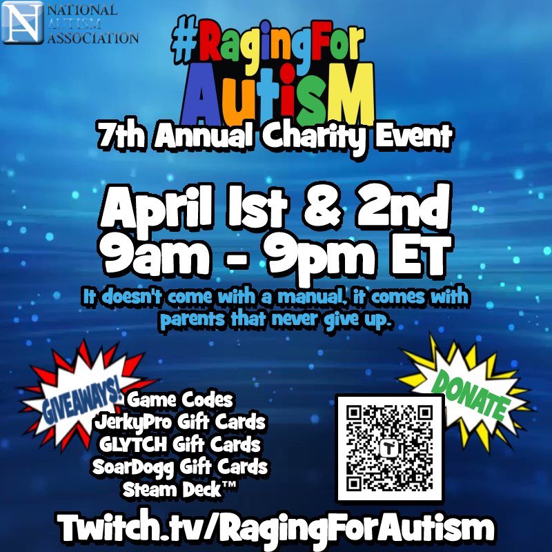In about 30 min we will be live for day 2 of this 2day event. We are over half way to our goal. Let’s get it Pack <a href="/RagingForAutism/">RagingForAutism</a> <a href="/TeamPwnage/">Team Pwnage💀 | #BleedOrange</a> <a href="/NationalAutism/">National Autism Association</a>