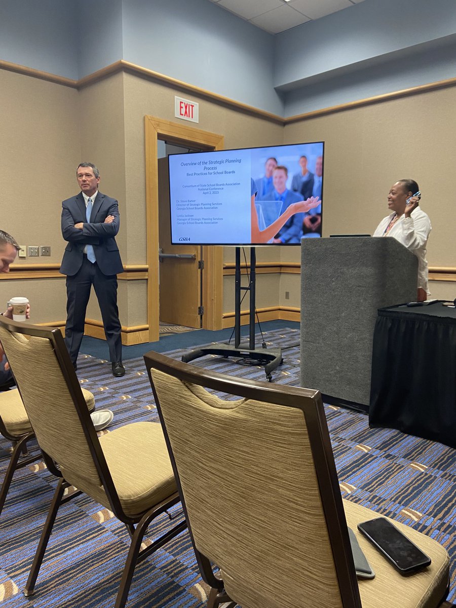 amy_mdees's tweet photo. Strategic planning with Dr. Barker and Lynita Jackson. Sharing and teaching to help students across the nation. @gsba #cossba23 @CowetaSchools https://t.co/fNmb2S2FDP