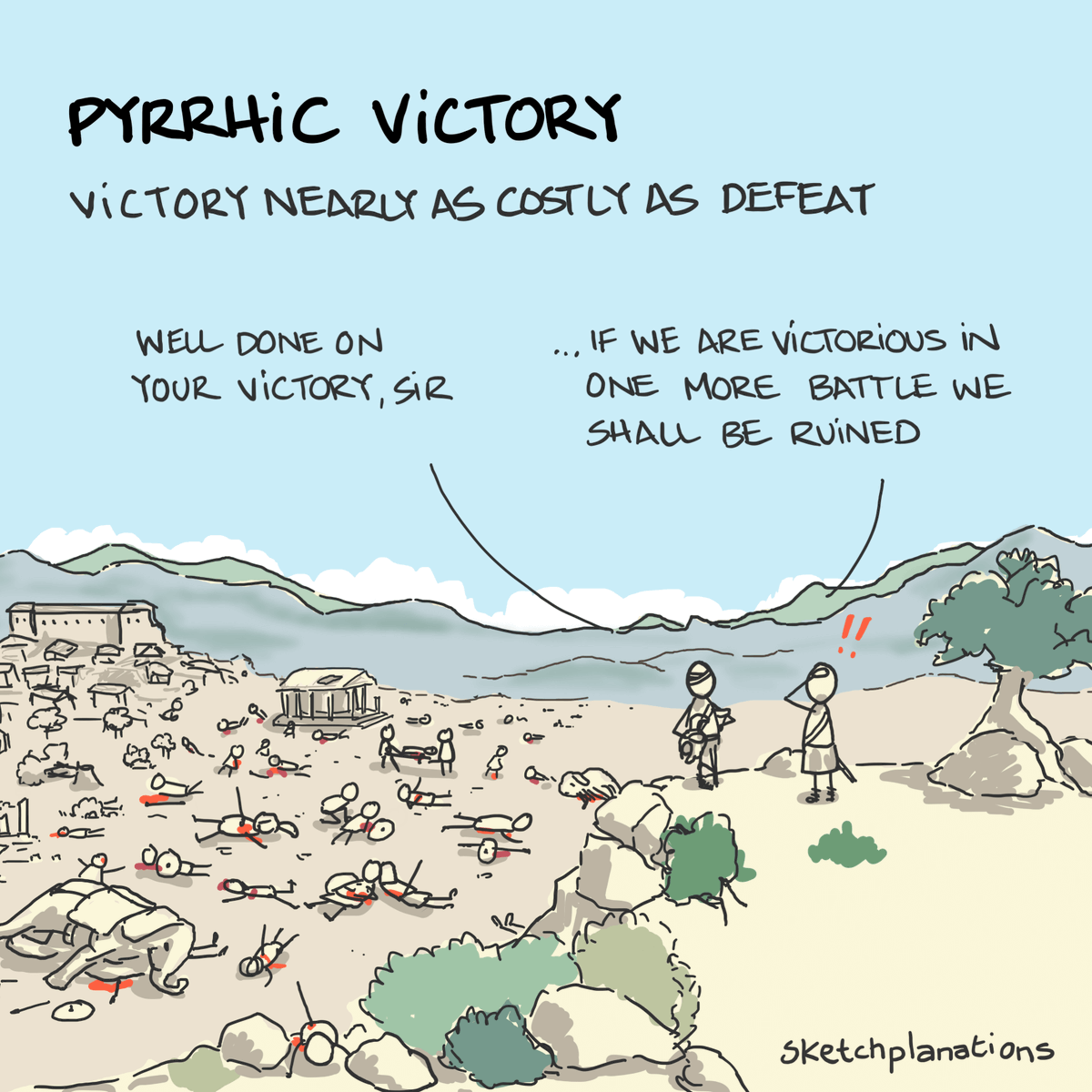sketchplanator's tweet image. Victory nearly as costly as defeat.

Maybe you managed to prove you were right at the cost of ruining a relationship. Or maybe, as King Pyrrhus of Epirus found in 279 BCE, you lost so many warriors in victory as to make you wonder at the worth of a whole campaign.