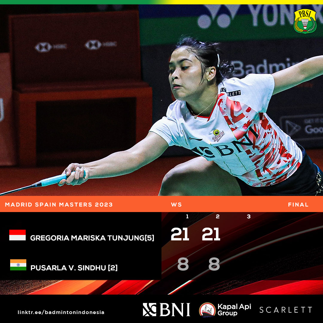 GREGORIA SEMPURNAKAN PENAMPILAN DENGAN GELAR JUARA DI SPAIN MASTERS 2023!!!

LUAR BIASA!!! 🔥🔥🔥💪🏻💪🏻💪🏻🇮🇩🇮🇩

#SpainMasters2023