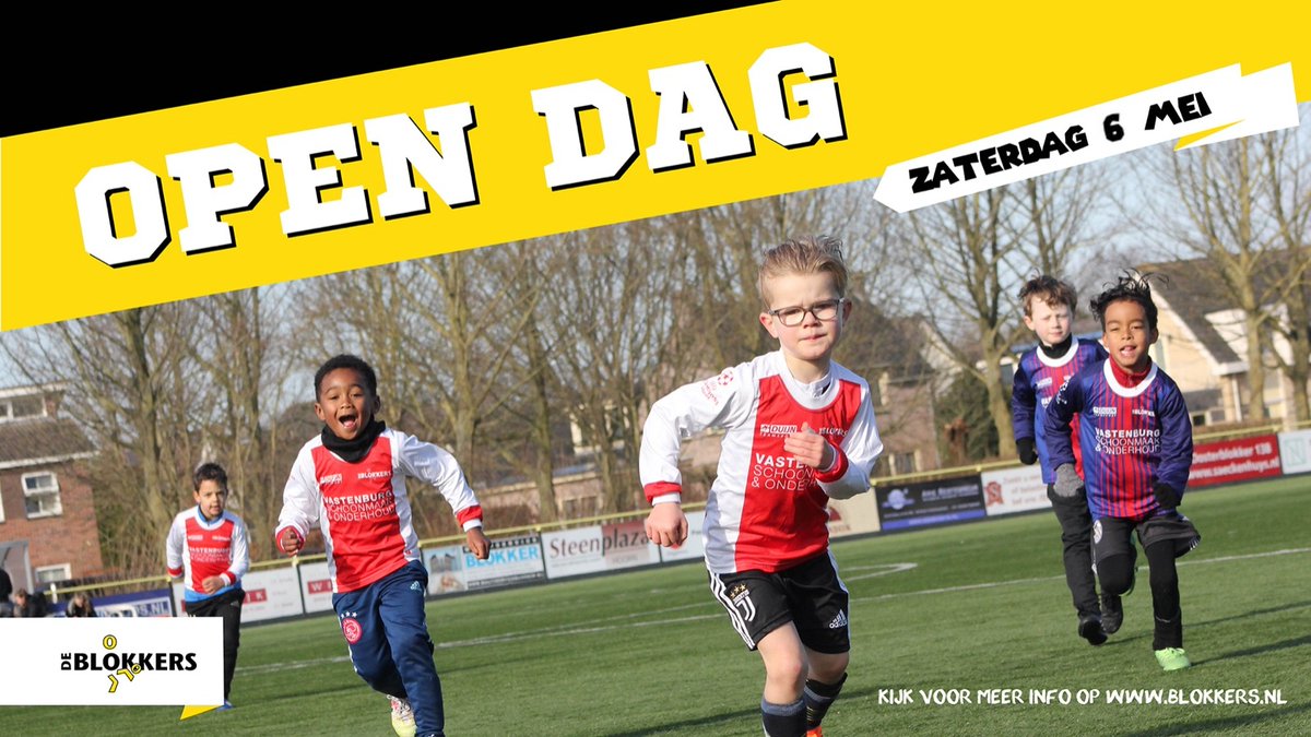 📣 Op 6 mei organiseren we een open dag! 

⚽ Om kennis te maken met het voetbalspel en onze leuke club hebben we een actief programma bedacht. Meisjes en jongens van 5 t/m 12 jaar zijn van harte welkom

👉🏻 Meer info en aanmeldformulier kan je vinden via  blokkers.nl