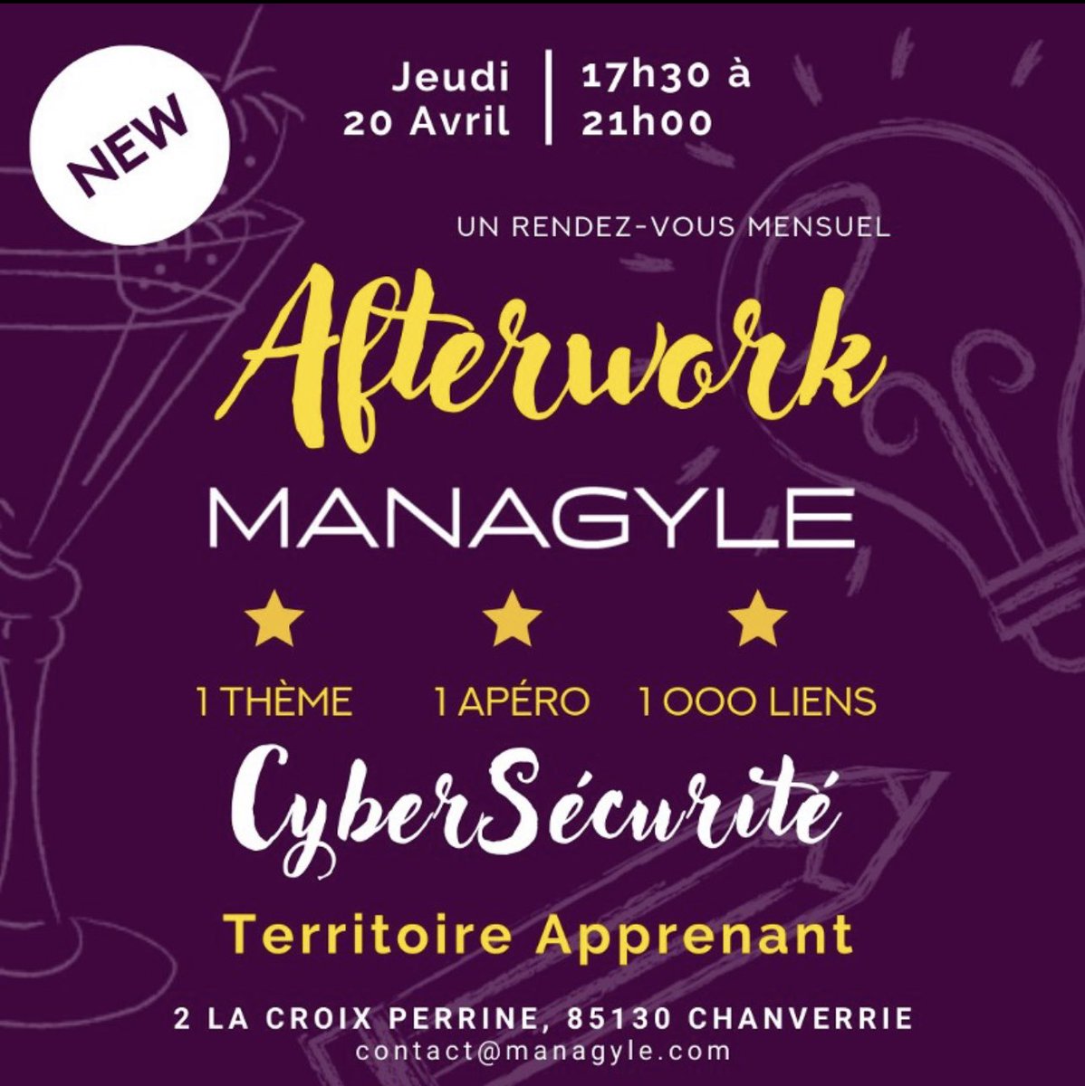 managyle's tweet photo. AFTERWORK « CYBERSECURITÉ » 
1 Thème / 1 Apéro / 1000 Liens
20 avril 2023 
#TerritoireApprenant #formation #vendée #afterwork https://t.co/ERhDINcrGR