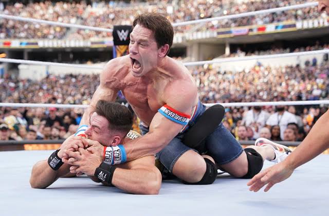 screenbowl's tweet photo. 2023 WWE WrestleMania 39 Night 1: Legendary former champ John Cena made his return. Unfortunately he lost to Austin Theory.
#WrestleMania #JohnCena #screenbowl https://t.co/MS6lGWGAP8