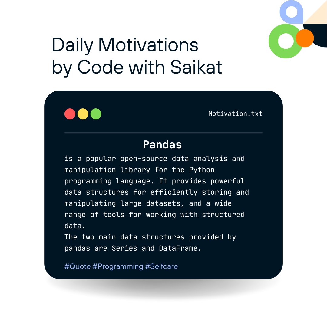 SaikatD36242703's tweet image. Code with Saikat
#NewWorld2023
#pandaslibrary