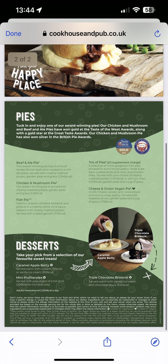 @CookhouseAndPub Great deal for Wednesdays pie and a pud. Also fantastic that you have a vegan pie available but disappointing that there is no vegan pudding available!