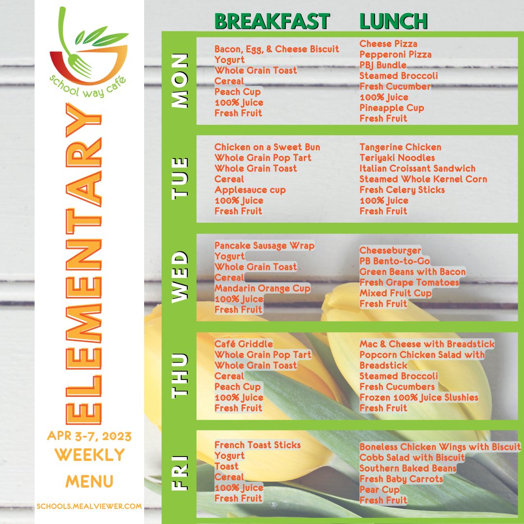 SWC_Volusia's tweet photo. 🌷 Hello April! 🌷 Our school lunch menu for the first week of April is now available! From Chicken Sandwiches to Cobb Salads, we've got delicious and nutritious meals planned just for you! Don't forget to grab your tray! 🍽️ #schoollunch #aprilmenu #yum @volusiaschools @vccpta https://t.co/f0ezIpN0Ix