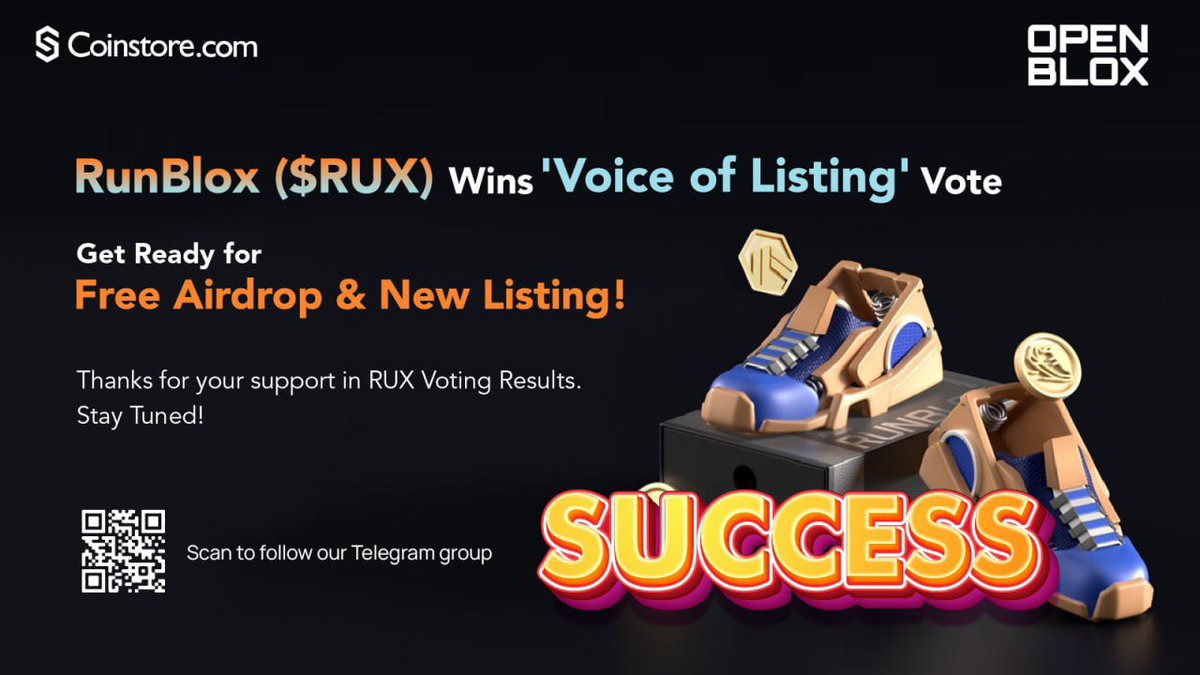 Stevebolaa's tweet photo. Do you know that @CoinstoreExc just concluded it’s first voice of listing voting which featured RunBloc($RUX) guess what? It was a success🔥
Free and massive airdrops for those who voted. Sign up now to join next vote! KYC 2 required to get 10 votes!
#ListingVote #RUX #OpenBlox https://t.co/cxweIrfRlI