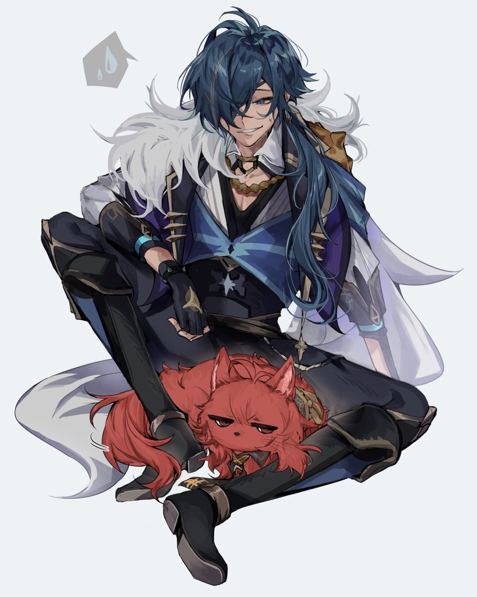 kaeya (genshin impact) male focus gloves blue hair single earring 1boy fingerless gloves eyepatch  illustration images