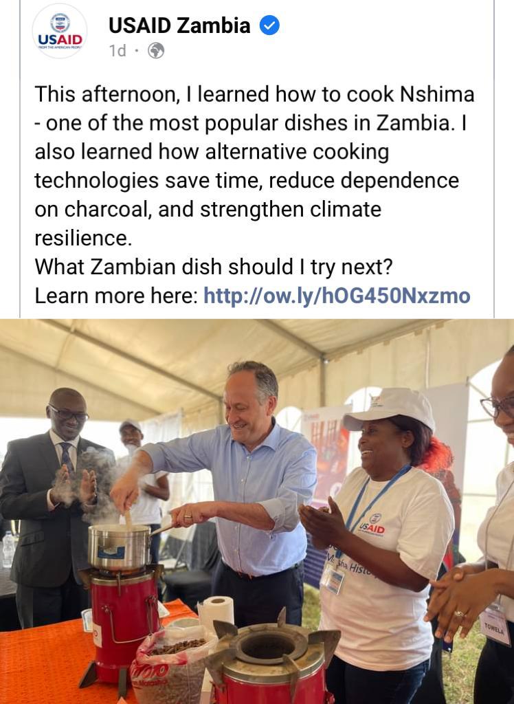 ChanterTowela's tweet photo. Husband to USA VP Kamala Harris in Lusaka Saturday having a go cooking traditional dish nshima https://t.co/H1k8excBE0