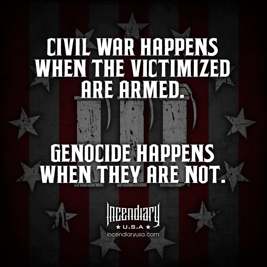 incendiaryusa's tweet photo. Make no mistake, there are evil intentions…
#fierypatriotism #stayfiery #dangerousfreedom #libertyordeath #joinordie #americandefiance #americafirst #maga #patriot #molonlabe #donttreadonme #2a #2ndamendment #freedom #wethepeople #liberty https://t.co/he4Tyk8aHE