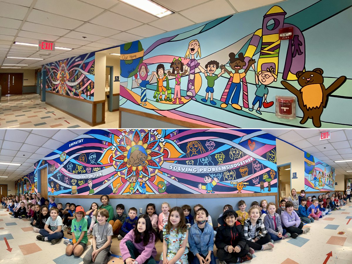 1/2 Completed Brown Elementary Mural 2023 in Natick, MA! This wouldn’t have been possible without the generous funding of Natick Foundation and the Natick Cultural Council. Another memorable collaboration and glad so many were able to leave their mark!
