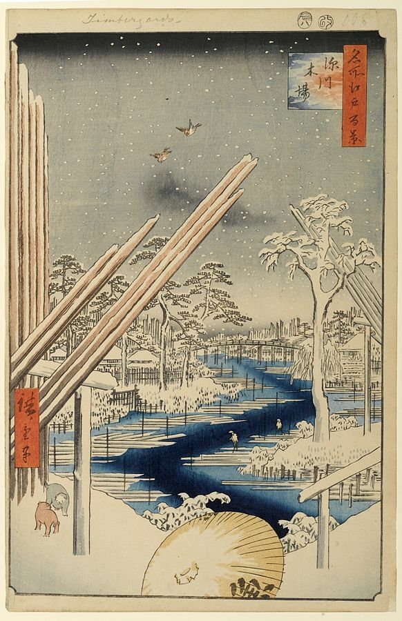 106. The Fukagawa Lumberyards, 1857 #utagawahiroshige #ukiyoe wikiart.org/en/hiroshige/1…