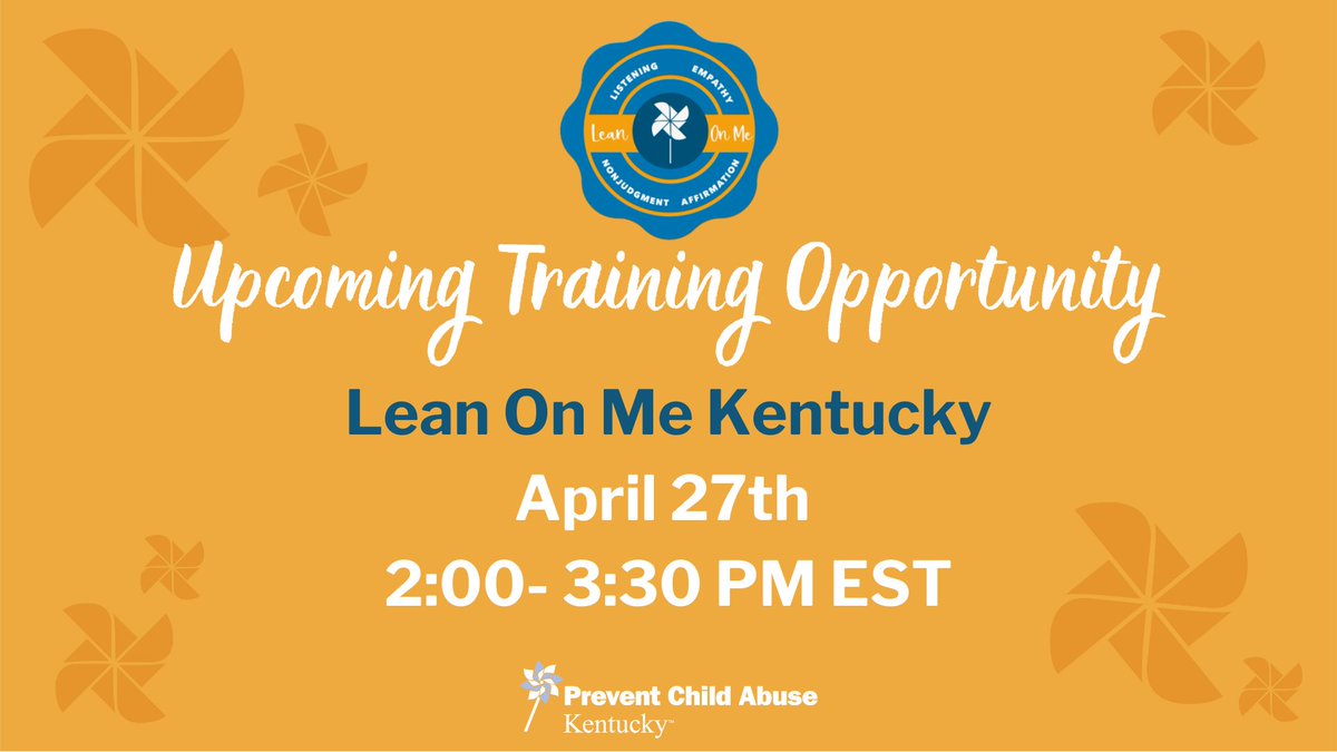 PCAKY's tweet photo. #LeanOnMeKentucky launched at the end of March. Want to know how you can be a part of this movement to support families prior to abuse or neglect occurring? Sign up for the Lean On Me Kentucky training, happening April 27th at 2 PM EST. https://t.co/0JhWRBA4NO https://t.co/j7cNgU78C7