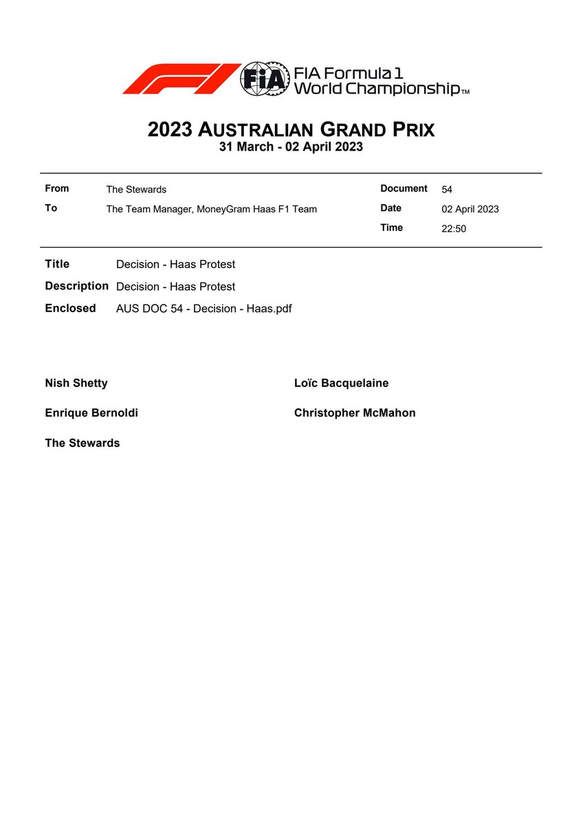 訳:ハースがSC2の通過順で順位決めろと言ってたがそれを実行するための信頼性のあるGPSデータはないんだわ。だから一番最後に信頼性のあったデータである再スタート時のグリット順位で決めたやり方が合ってる。よって棄却。
ワイ「まあ言いたいことはわかる」
#f1jp