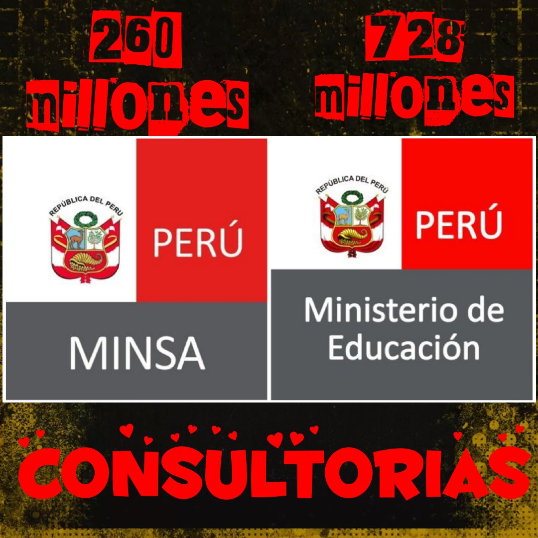 Según la Contraloría se efectúa al 𝗮ñ𝗼  S/. 3,000 millones en consultorias.
Entre:
<a href="/MineduPeru/">Ministerio de Educación</a> S/. 728 millones (10 años) <a href="/Minsa_Peru/">Ministerio de Salud</a> S/. 260 millones (2 años)  se ha DESPILFARRO S/. 1,040 MILLONES
¿Entonces tenemos elefantes blancos en los ministerios? ¿Cuántas personas