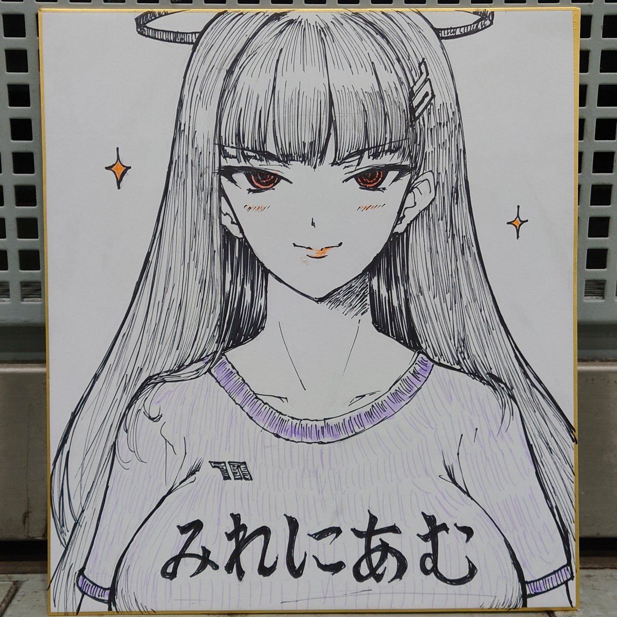 トキとリオの二人のピースと
ダサT着てるリオさんの色紙描きました
#ブルアカ 