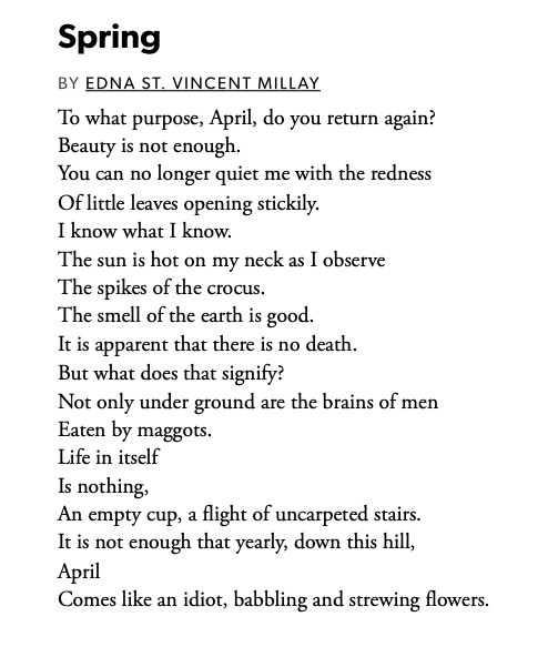 "To what purpose, April, do you return again?"