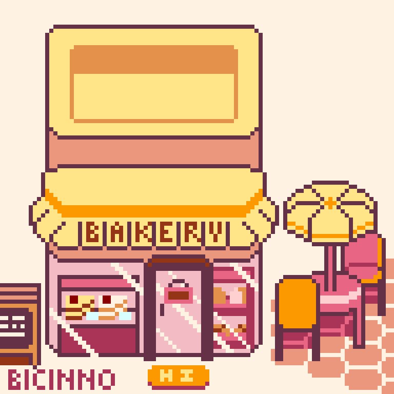 bicinno's tweet photo. Topdown Bakery #pixelart #bakery #lowspec https://t.co/sbzsH684rg